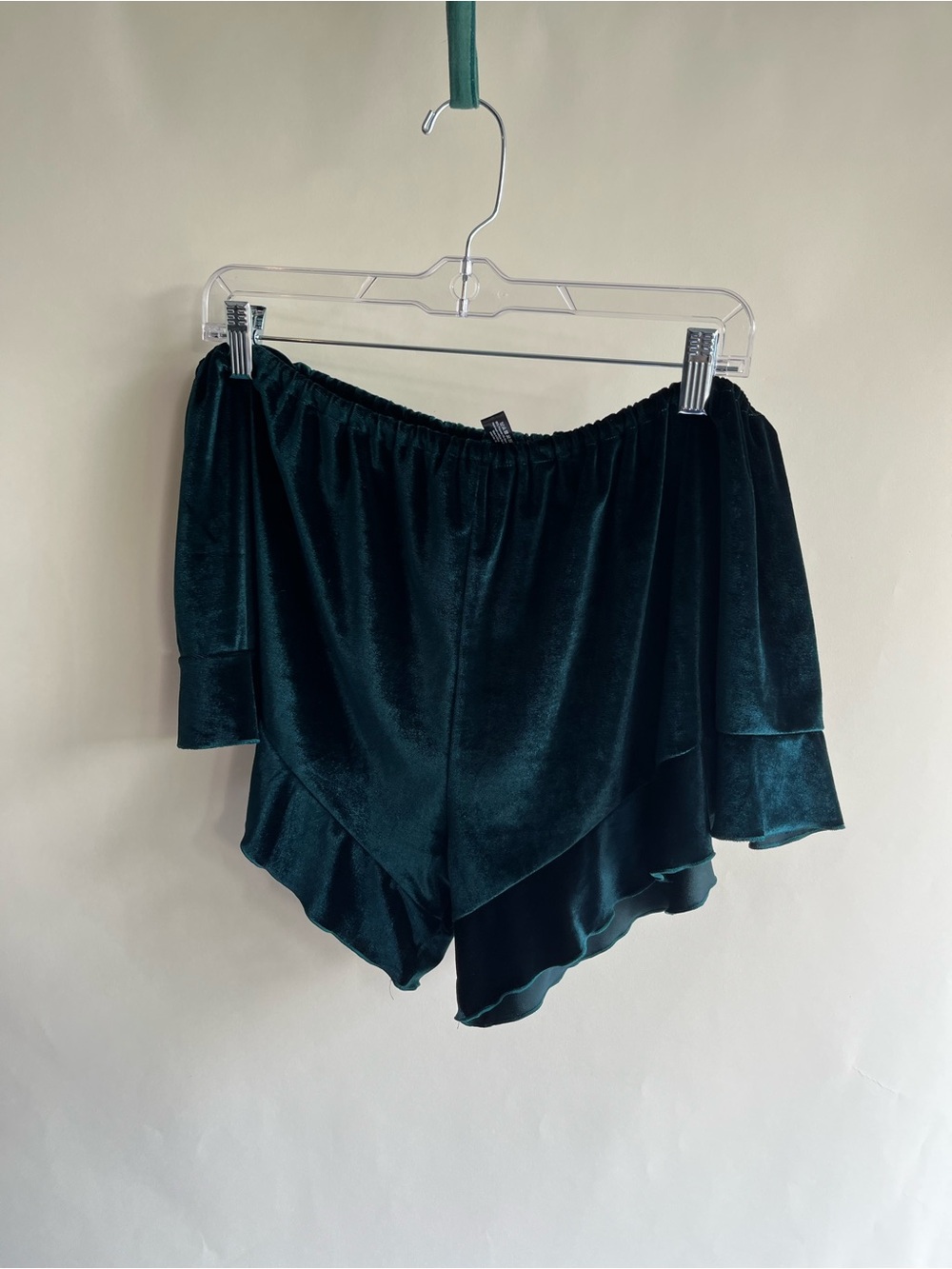 Mentionables Teal Blue Velvet Tap Shorts Sz 1X Ruffle Flirty Feminine Lounge